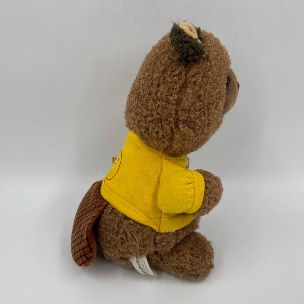 Vintage‎ Knickerbocker Shirt Tales Beaver Plush Smile Yellow Shirt 12 inch 1980s